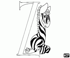 Letter Z with a little zebra coloring page