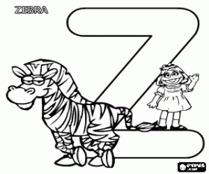 Letter Z with a zebra and Prairie Dawn coloring page