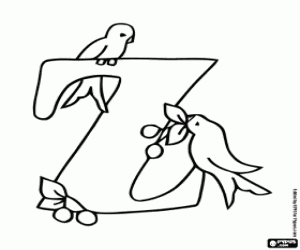 Letter Z with two little birds coloring page