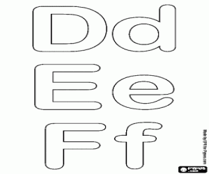 Letters D, E, F, bubble alphabet coloring page
