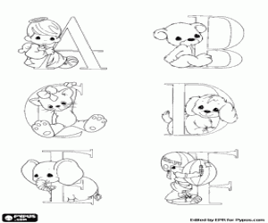 Letters from A to F with animals coloring page