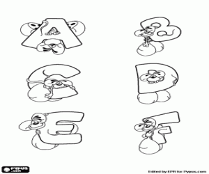 Letters from A to F and little mouse coloring page