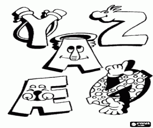 Letters with funny drawings coloring page