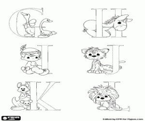 Letters G-L with babies and animals coloring page
