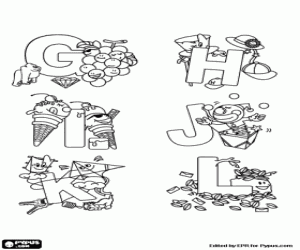 Letters from G to L with decoration coloring page