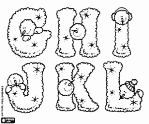 Letters from G to L with snowmen coloring page
