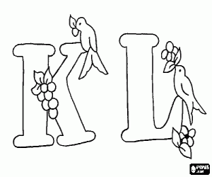 Letters K and L with birds nd fruits coloring page