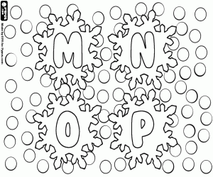 Letters M, N, O, P in ice crystal coloring page