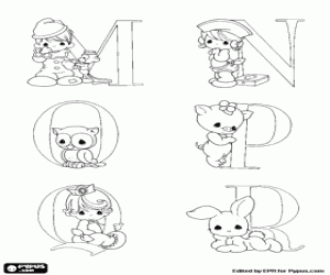Letters from M to R with babies coloring page