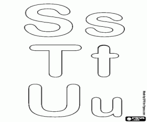 Letters S, T, U, bubble alphabet coloring page