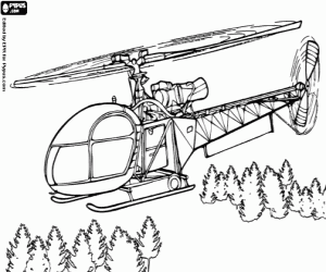 Light helicopter over the forest coloring page