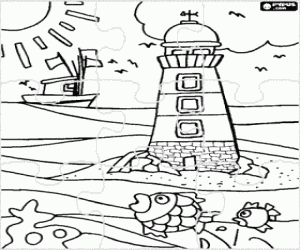 Lighthouse puzzle coloring page