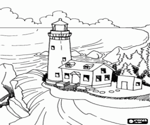 Lighthouse, signaling for boats coloring page