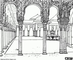 Lions's courtyard, Alhambra, Granada coloring page