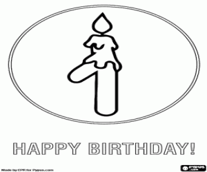 A lit candle with the number one coloring page