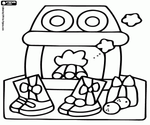 Lit fireplace on Christmas night coloring page
