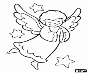 A little angel and the stars coloring page