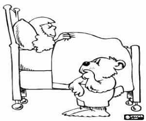 The little bear and Goldilocks coloring page