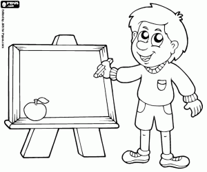 The little boy at the blackboard coloring page
