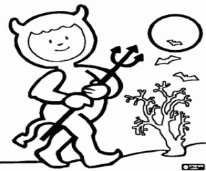 A little boy with devil dress coloring page