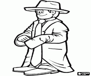 A little boy dressed in dad clothes coloring page