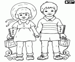 A little boy and a little girl coloring page