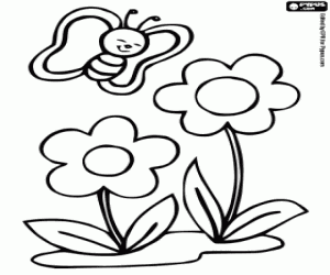 The little butterfly and the flowers coloring page