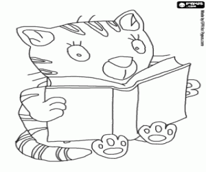 The little cat Puss and the book coloring page