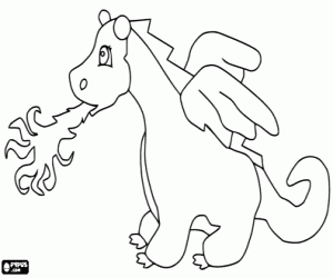The little dragon throwing fire coloring page