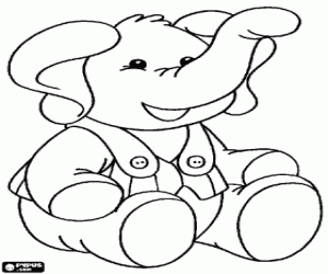 A little elephant dressed and seated coloring page