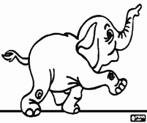 A little elephant walking happy coloring page