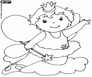 A little fairy in the clouds coloring page
