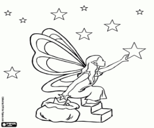 A little fairy and the stars coloring page