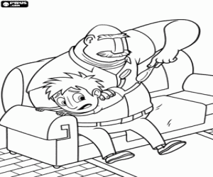 The little Flint with his father coloring page