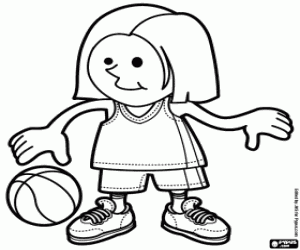 Little girl with the basketball ball coloring page