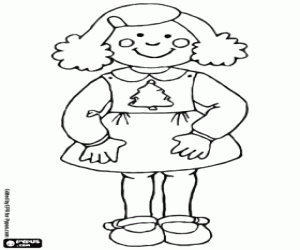 Little girl with a Christmas dress coloring page
