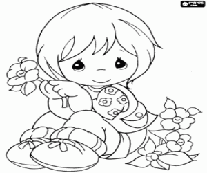 The little girl and a flower coloring page