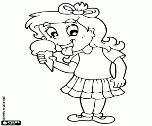 A little girl with an icecream cone coloring page