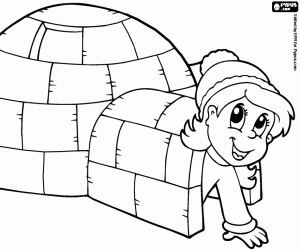 The little girl in an igloo coloring page