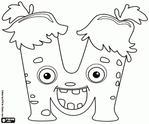 The little girl monster, letter M coloring page