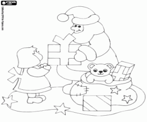 A little girl and Santa Claus's gift coloring page