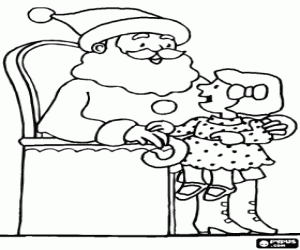 The little girl on Santa's lap coloring page
