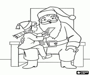 A little girl with Santa coloring page