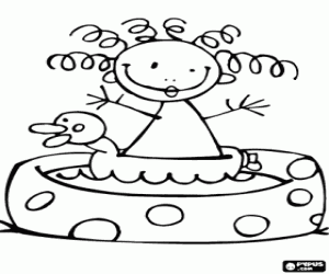 Little girl in a little swimming pool coloring page