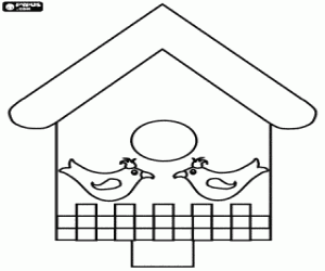 Little house for birds in spring coloring page