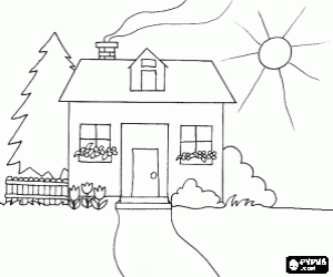 Little house in the spring coloring page