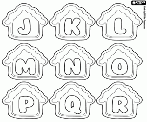 Little houses with letters J to R coloring page