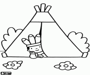 The little indian in his tent coloring page