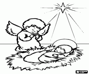 Little Jesus and an angel coloring page
