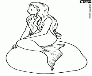 A little mermaid on rock coloring page